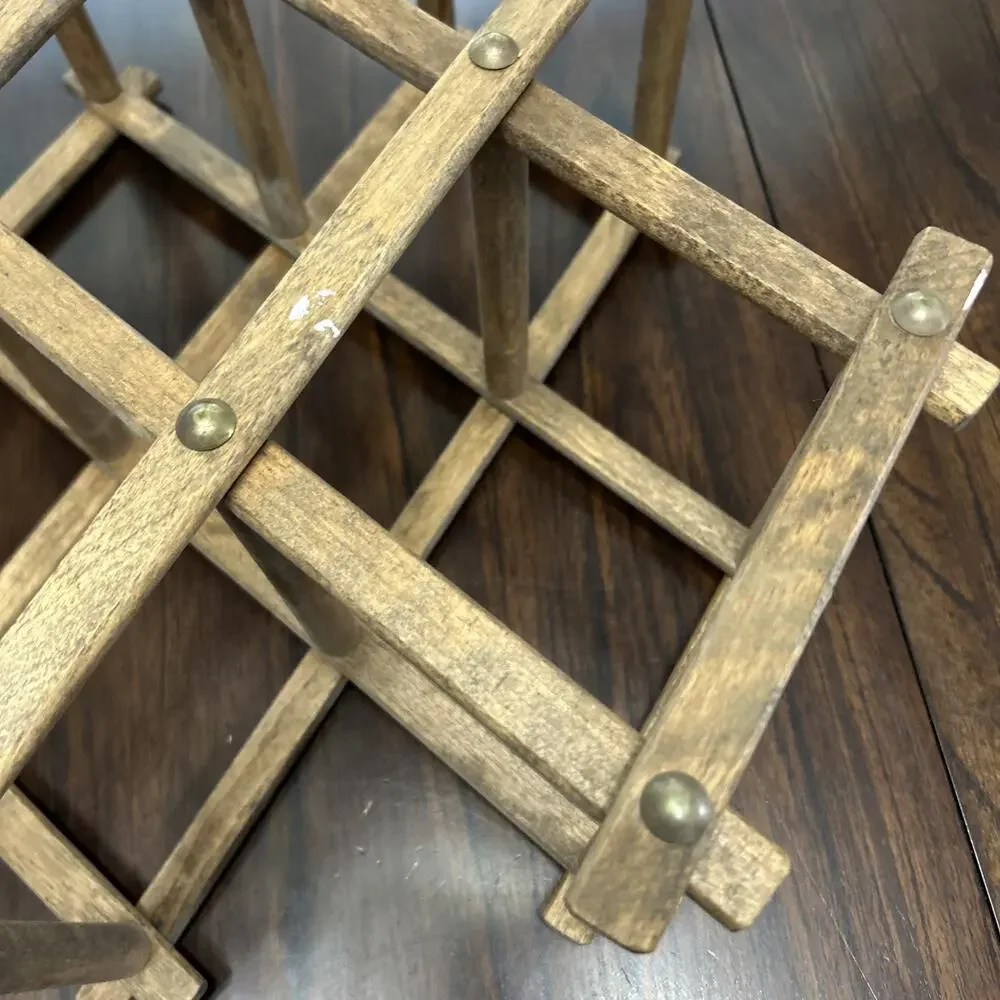 Vintage Wooden Expandable Wine Rack Folding Countertop Bottle Holder Mid Century